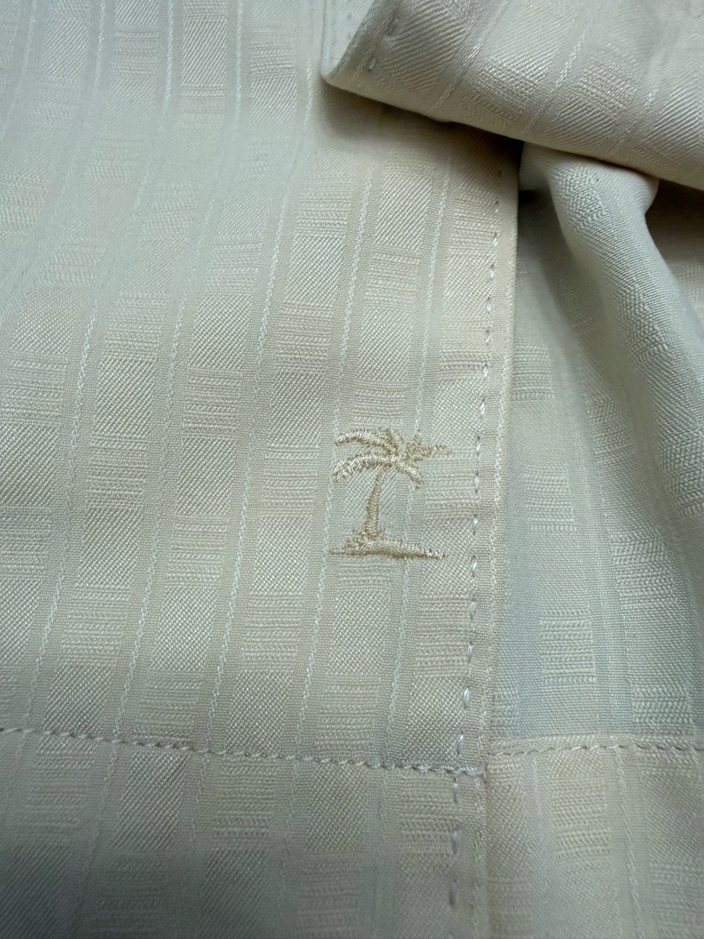 Tommy Bahama 100% Silk Shirt Men L Yellow Tonal Stripe Short Sleeve Resort - Picture 9 of 13